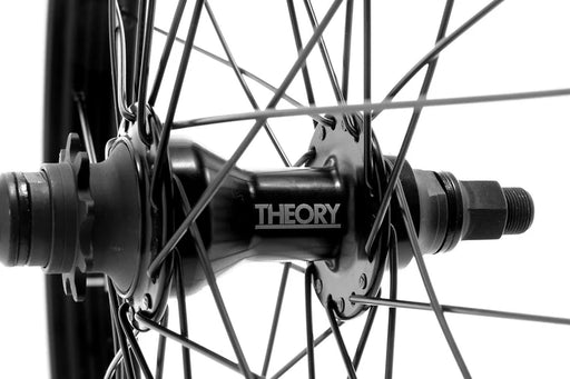 side angle view of theory predict rear wheel in black