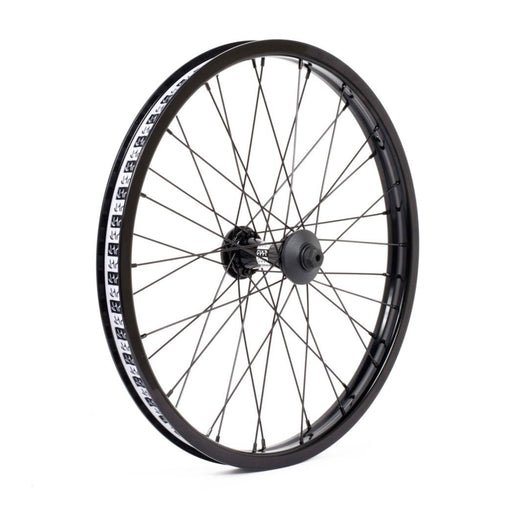 Side view of the Cult Crew front wheel in black, bmx wheel set, bmx front wheel, cult wheel