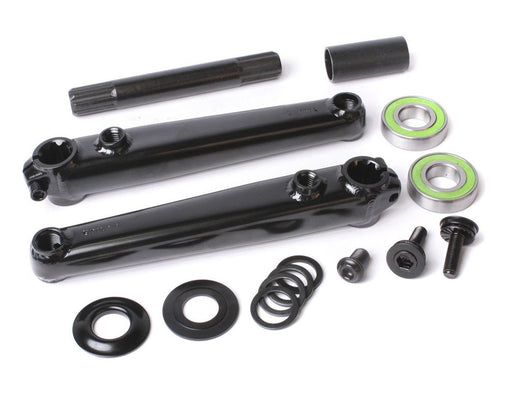 complete overview of everything that comes with Sunday Saker v2 Cranks in black, bmx cranks, 3 piece cranks