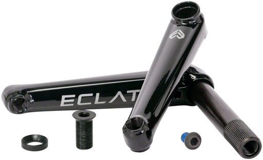 Complete view of the Eclat tibia cranks in black, eclat cranks, bmx cranks, bmx crank set