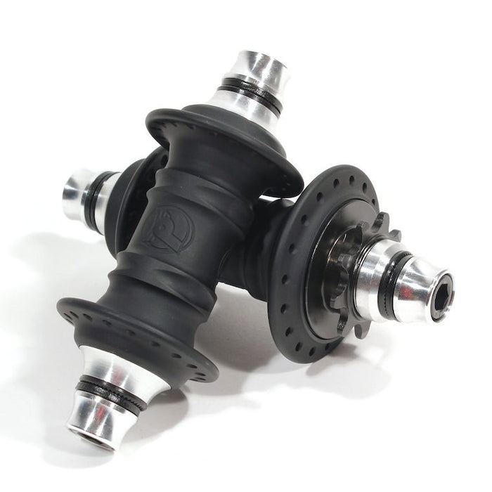 front view of the profile mini hub set in flat black