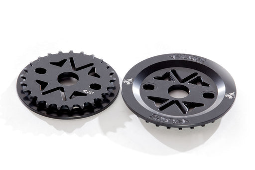 Front and back view of the Volume Melee guard sprocket in black