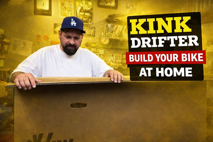 Stacked BMX assembling a 26" Kink Drifter bike, Bike designed for adult men