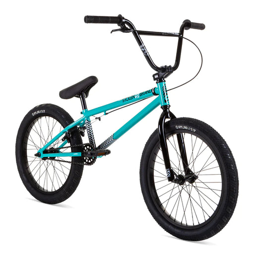side view of stolen bmx compact in teal