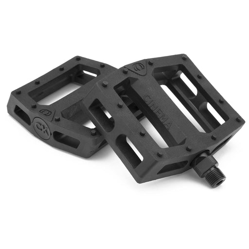 Top view of the Cinema CK pedals in black, Pedals for bmx, bmx pedals