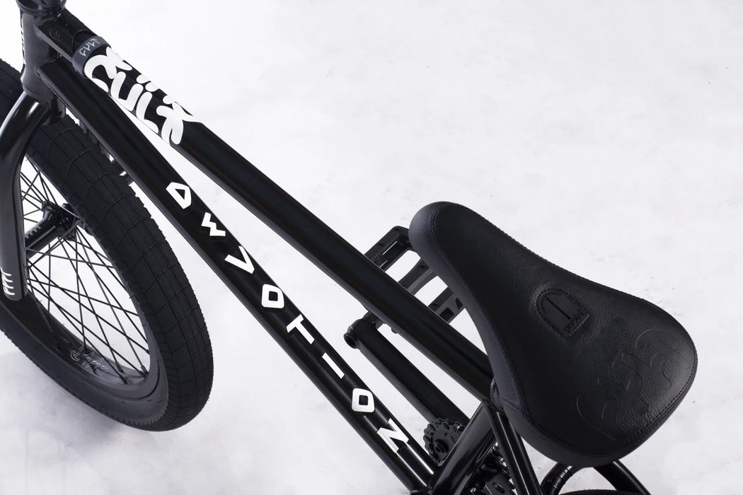 close up view of the Cult Devotion in black, cult bmx bike