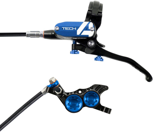front view of hope tech 4 v4 brakes in blue