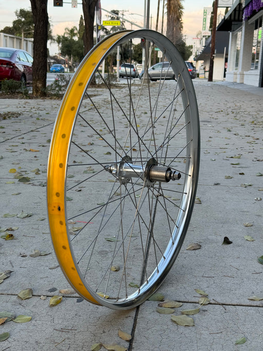 side view of the SE bikes OM Duro rear wheel in polished