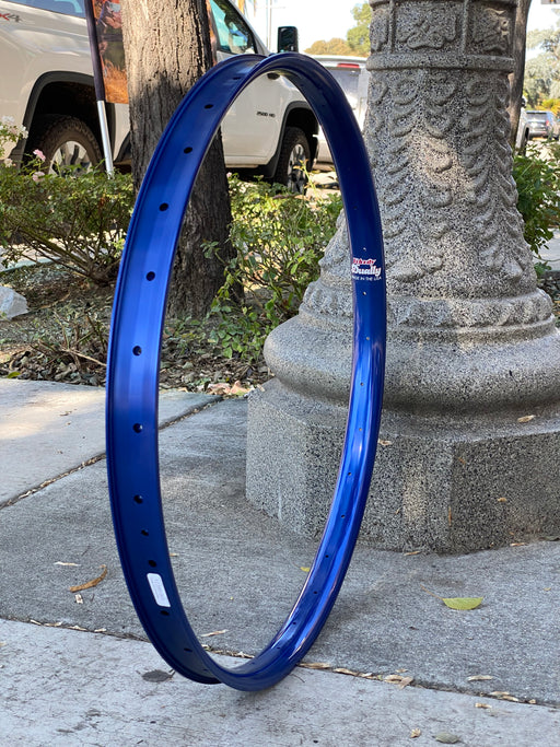 side view of the Velocity Dully rim in wet blue anodized