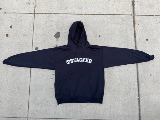 front view of the Stacked Earthquake hoodie in black
