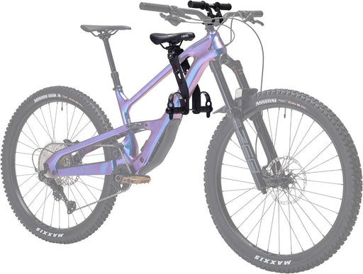side view of the Kids Ride Shotgun 2.0 Child Seat and Bar Combo on a mountain bike, the best shotgun bike seat for sale