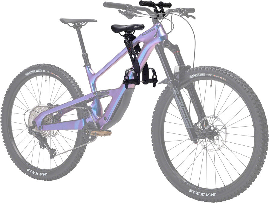 side view of the Kids Ride Shotgun 2.0 Child Seat and Bar Combo on a mountain bike, the best shotgun bike seat for sale
