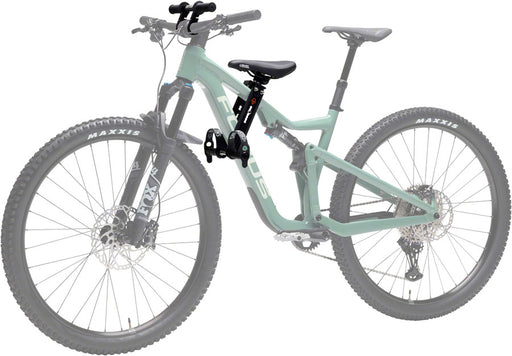 side view of the Kids ride shot gun kid seat on a mountain bike, view of the seat shotgun and the shotgun bike mount