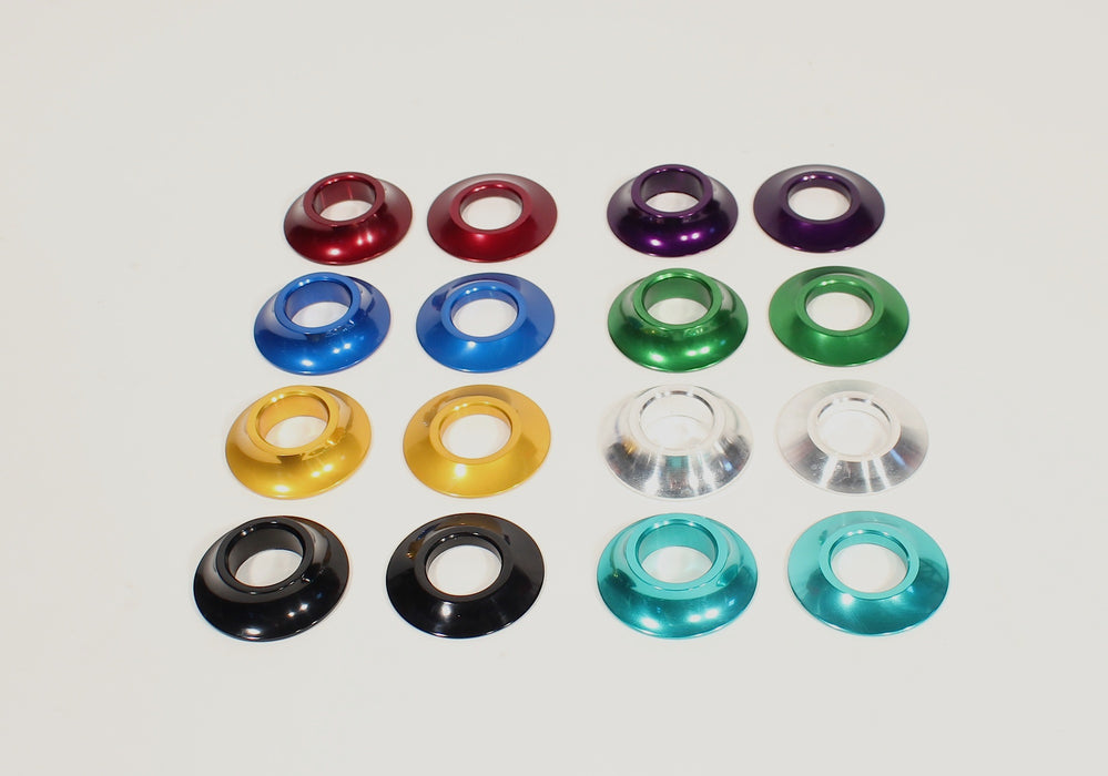 front view of bottom bracket cone spacers in all colors