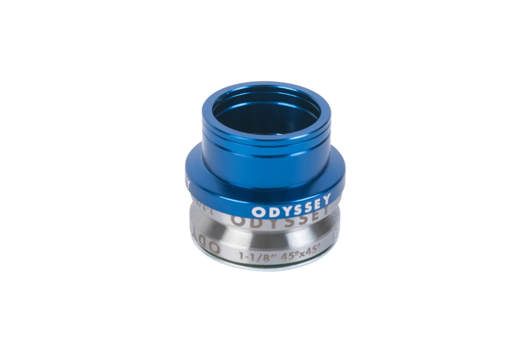 top view of the odyssey Pro headset in blue, Bmx bearing replacement, Bmx bearings, Bmx bearing grease, bmx headset bearing replacement, 1 1/8 headset installation, 1 1/8 headset, 1 to 1 1/8 headset conversion, 1 1/8 treadless headset, Chris king headset 1 1/8, Semi integrated headset 1 1/8, Neco headset 1 1/8