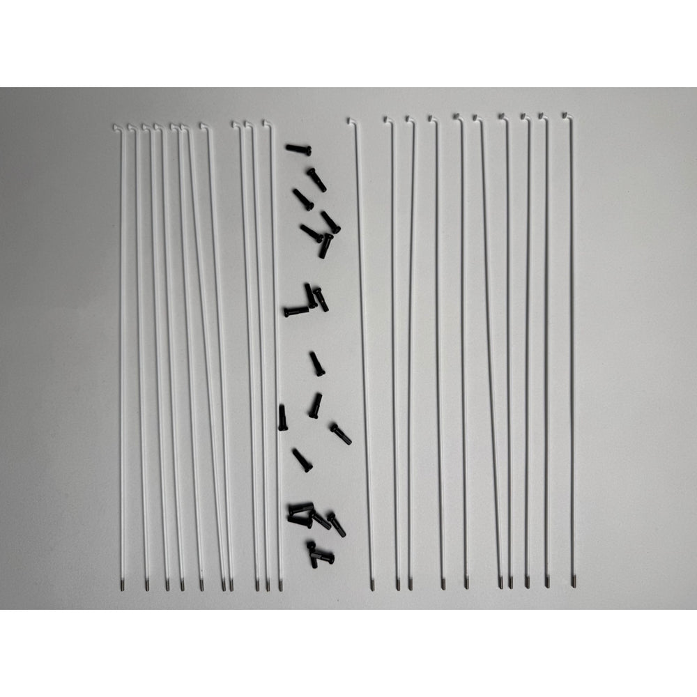 complete view of the Stacked Stainless steel spokes in white, bicycle wheel spokes