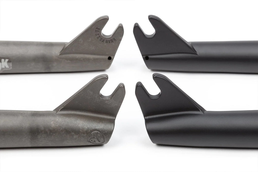 close up view of the BSD Acid forks in black, Forks giant, giant forks, bicycle fork tube, bike fork tube, fork steerer tube, east fork bikes, bike steering tube, rigid bike fork, bike fork rigid, ridged bicycle fork, fork crown race, bicycle frame and fork, bike frame and fork, bent bicycle fork, bent bike fork, bent bmx forks, how to install bicycle fork, 1 1/8 steerer tube, How to install bike fork, how to install fork on bike, installing a bike fork, installing bike fork, bike fork crown, sr sun tour xc