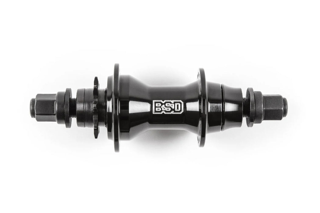 studio photo of the Black BSD bicycle hub designed for bmx, professional bmx rider perfered Bicycle hub types.