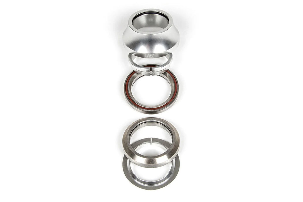 all parts in the bsd highriser headset in polished, Bike frame bearing replacement, remove bike frame bearings, mountain bike frame bearing replacement, bicycle fork installation, bicycle fork bearing replacement, bicycle fork maintenance, bicycle fork removal, bicycle fork shakes when braking, bicycle fork adjustment, bicycle fork loose, bicycle fork assembly,
