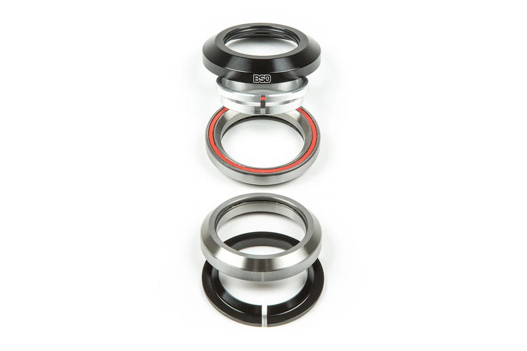 parts view of the bsd integrated headset in black, How to install headset on bmx, How to install headset on bike, How to install headset bearings, How to install headset, How to install headset spacers, How to install headset star nut, How to install headset on fixie, How to install headset cups, How to install headset cups without a press, How to install headset on mountain bike, How to install headset on road bike