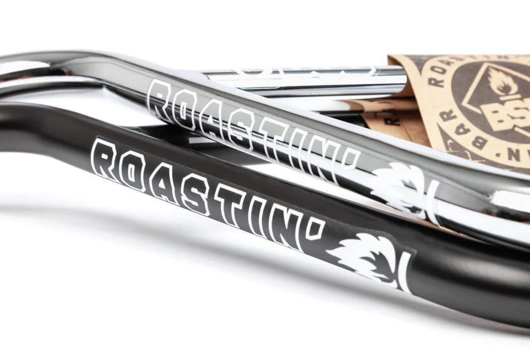 close up view of the BSD Roastin bars in black and chrome, Bike Nash bar, bicycle handlebar types, bike handlebar types, bike handle style, cycle handlebar types, handlebar types, kinds of bike handlebars, bmx bars, raised handlebars, bicycle raise handlebars, raise bicycle handlebar, raise bike handles, raise cycle handlebars, bike riser, 