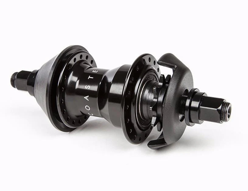 studio phot of a black bmx freecoaster hub with BSD branding.