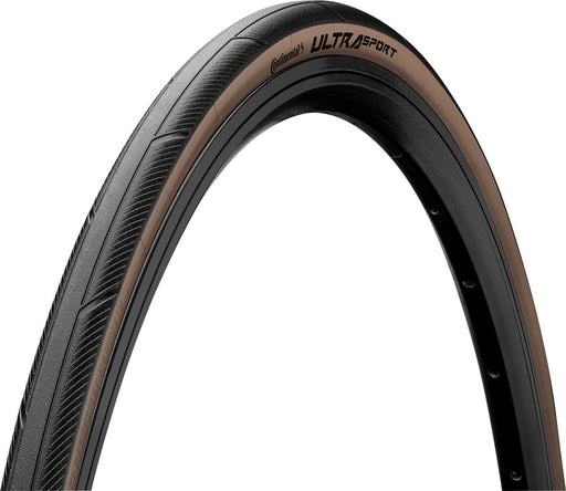 Side view of the 700 x 23C Continental Ultra Sport 3 Pure Grip Performance tire in black/Brown, continental ultra sport 3, best road bike tyres to avoid punctures, best road cycling tires