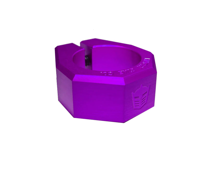 side angle view of Cobra Seat Post Clamp in purple