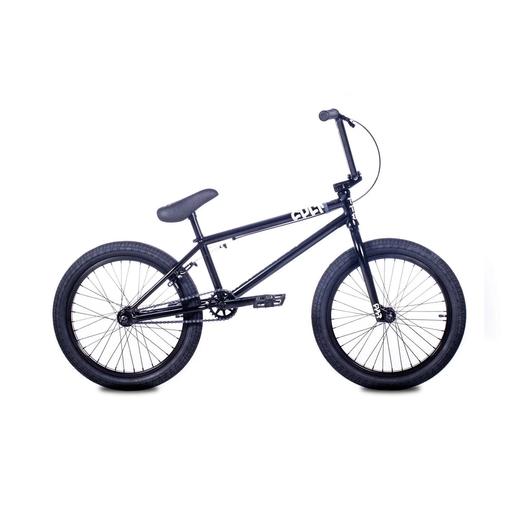 side view of the 20" Cult Access bmx bike in black, beginner bmx bike