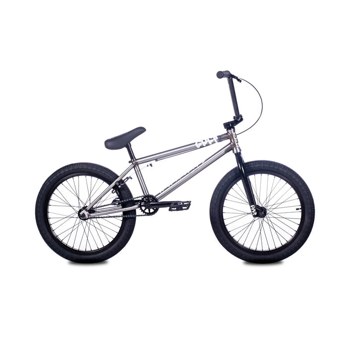 side view of the 20" Cult Access bmx bike in raw, freestyle bmx bike for skateparks
