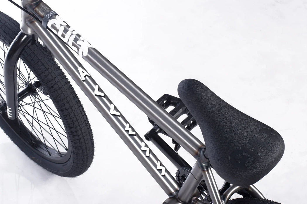 close up view of the 20" Cult Access bmx bike in raw, street bmx bike