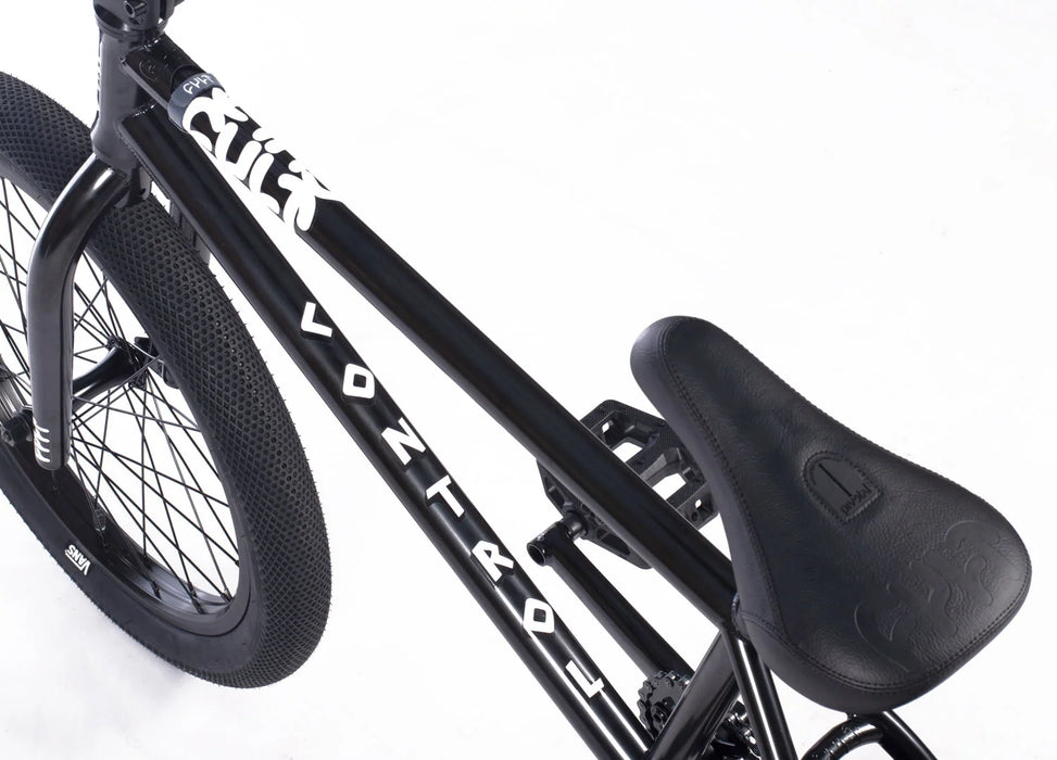 Close up view of the Cult Control bmx bicycle in Black, Cult Control 20 inch freestyle BMX bike for skatepark riding