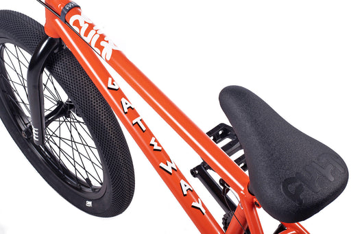Top view of the 20" Cult Gateway BMX bike in orange, beginner BMX bike for a rider that loves orange.