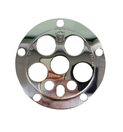 Front view of the Knight bike co Mini BMX Power disc in mirror polished