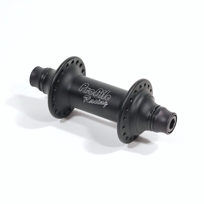 front view of front profile elite hub in flat black