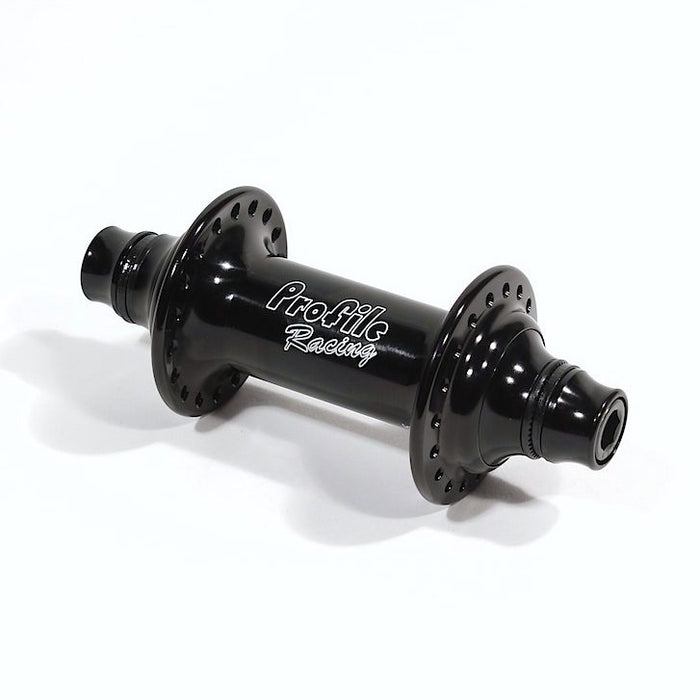 front view of front profile elite hub in gloss black