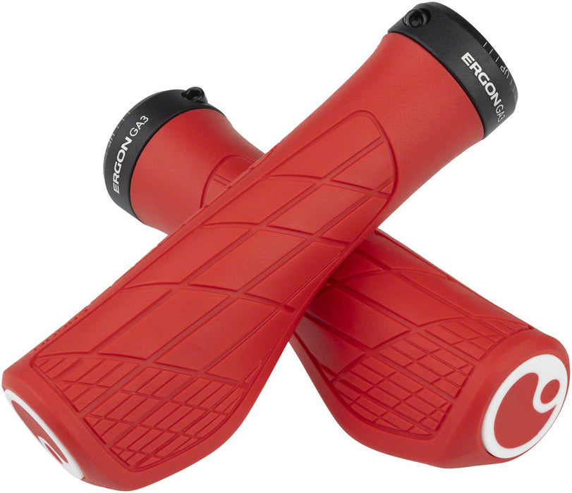 top view of ergon ga3 grips in red