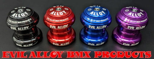 Side view of the EVIL ALLOY 1 1/8″ Threadless Press in Headset in black red blue purple