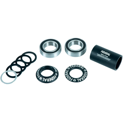 complete view of the Federal mid bottom bracket 19mm, 22mm, 24mm in black, bmx crank bearings, mid bb