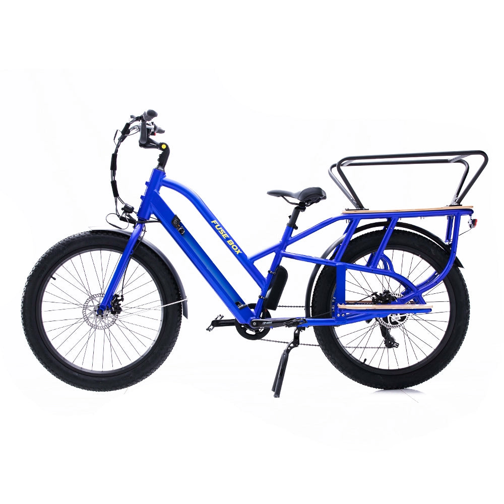 side view of fuse box ebike in blue