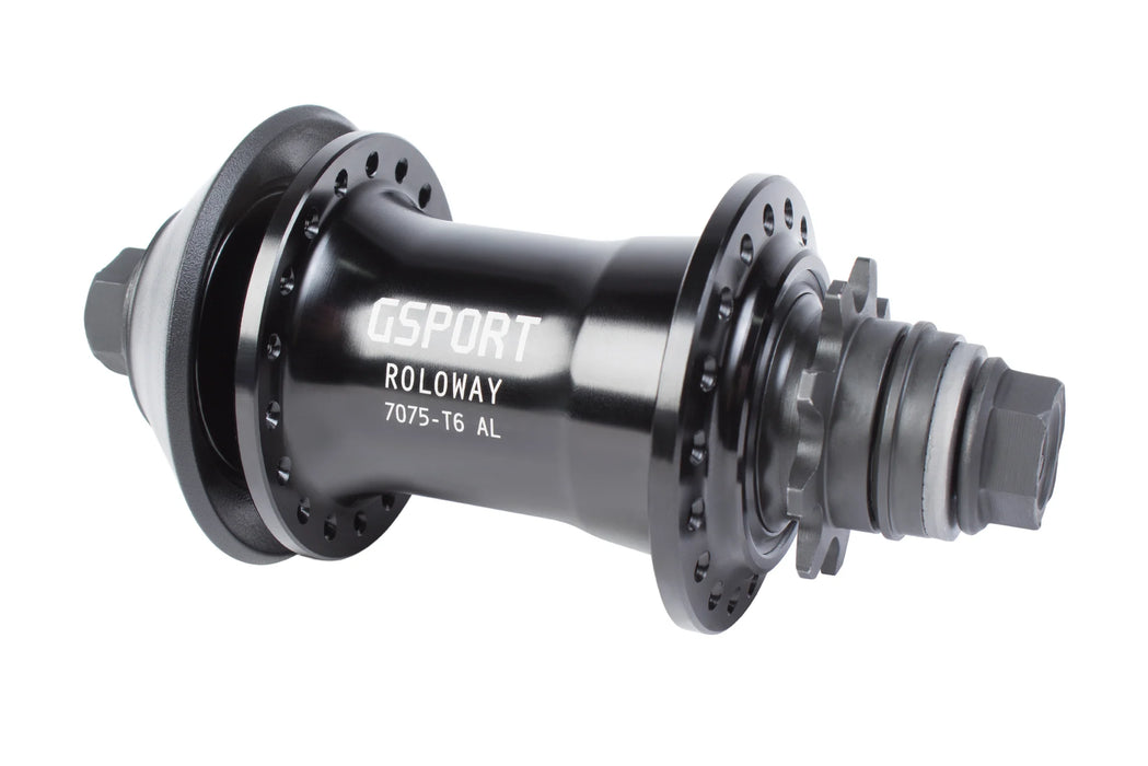 front view of the BSD roloway cassette hub in black that is designed for pro bmx street.