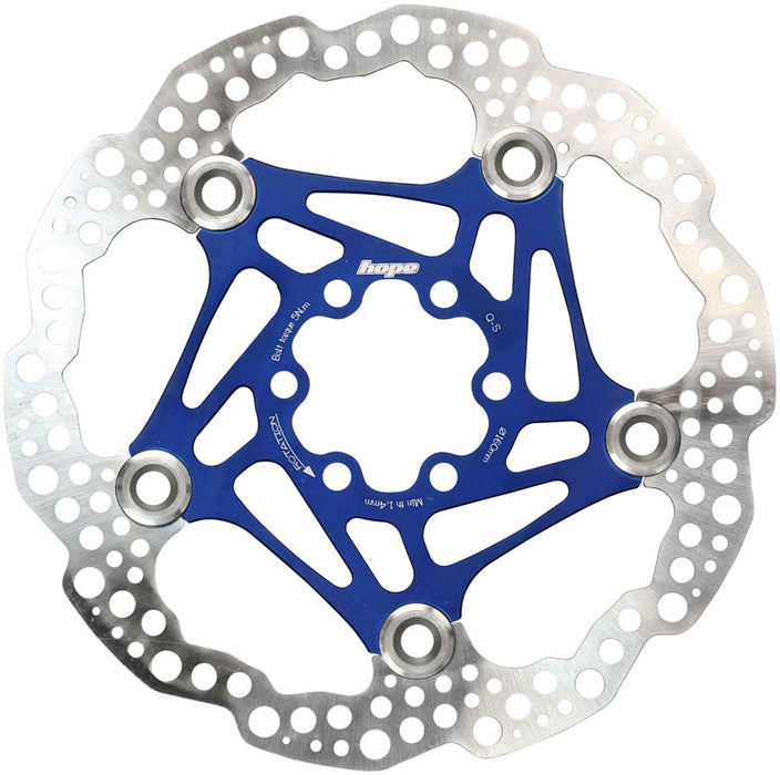 ront view of hope floating disk brake rotor in blue