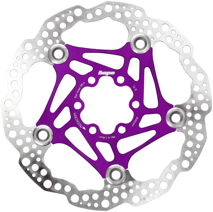 ront view of hope floating disk brake rotor in purple
