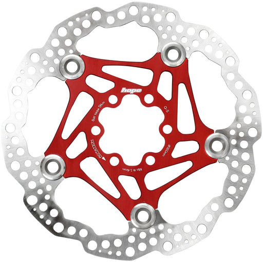 ront view of hope floating disk brake rotor in red