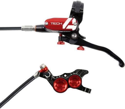 front view of hope tech 4 v4 brakes in red