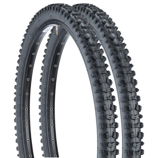 front and side view of a pair of the Kenda smoke style tires in black