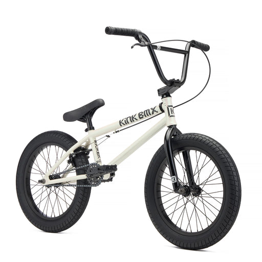 Side view of the 18" Kink Kicker in white, 18" BMX bike for kids 7-9 years old