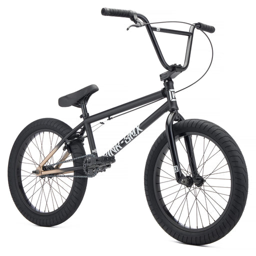 side view of the kink launch in black & gold, beginner bmx bike