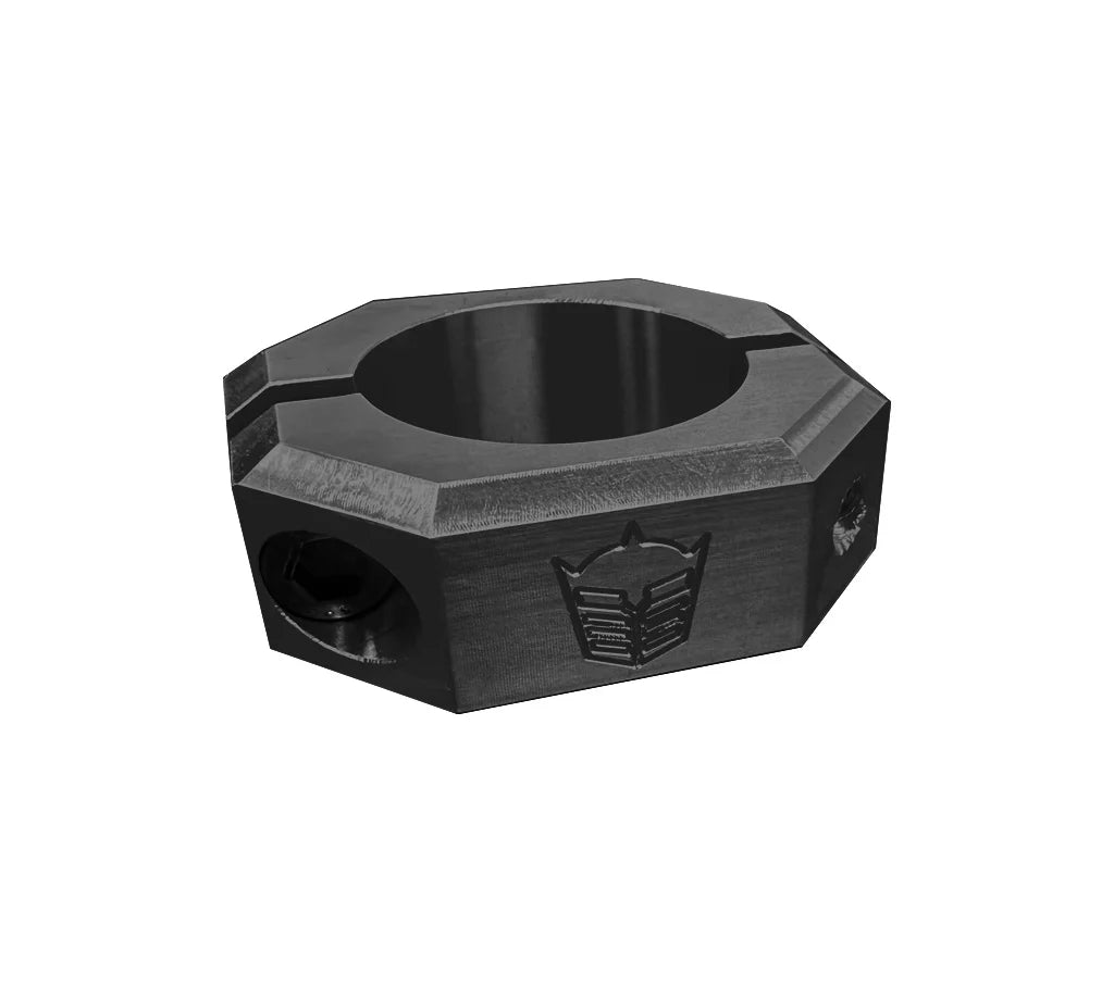 Side view of the knight bike co destro bouble-bolt seat post clamp, old school bmx seat clamp, new school bmx seat clamp, polished 31.8mm seat clamp, red 31.8mm seat clamp, blue 31.8mm seat clamp