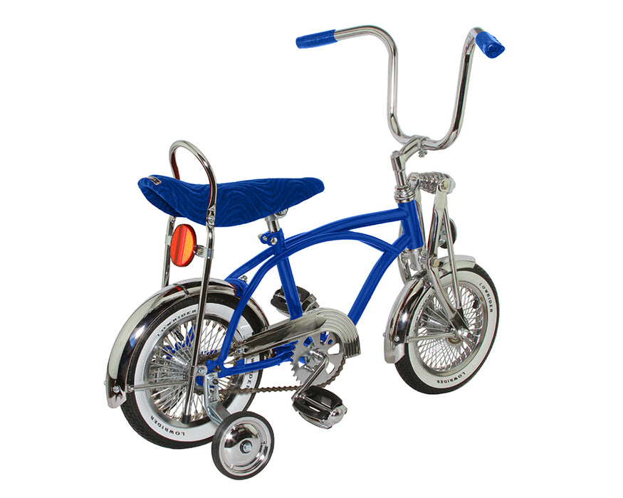 side view of the 12" Lowrider bike in blue